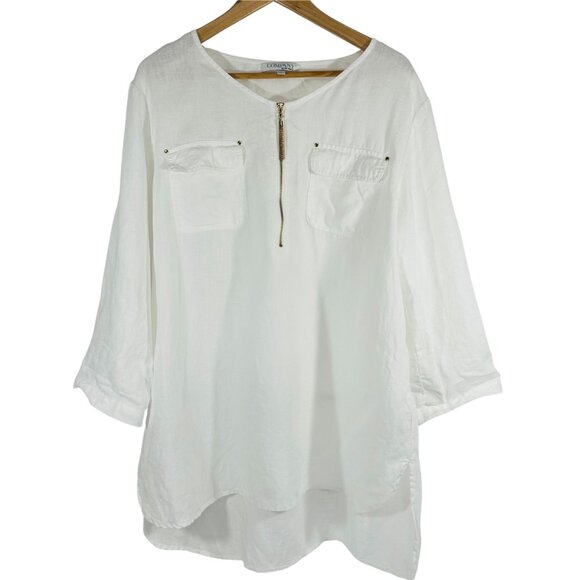 Company Ellen Tracy 100% Linen Womens XL White Tunic Top Gold Zipper Detail - Picture 2 of 14